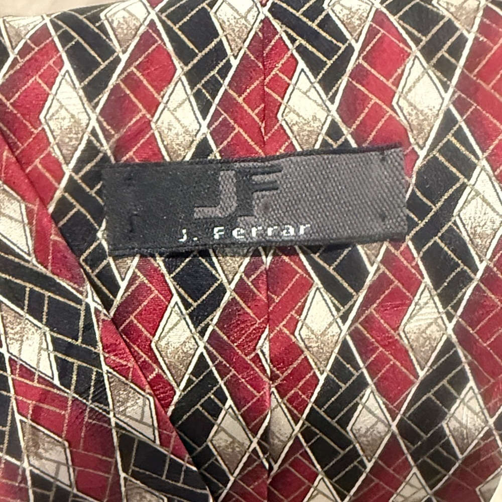 J. Ferar Geometric Patterned Tie - Red and Black - Picture 4 of 4